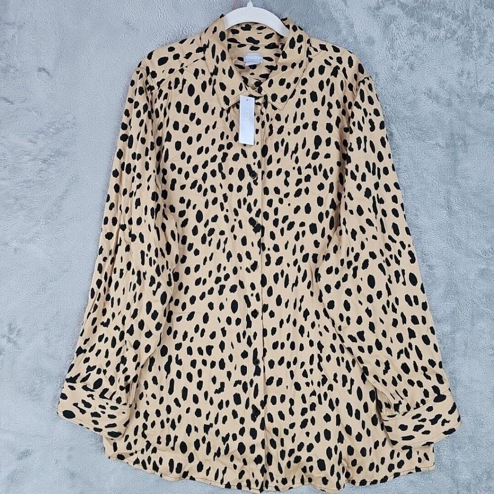 Chico's Beige and Black Animal Print Button-Down Shirt